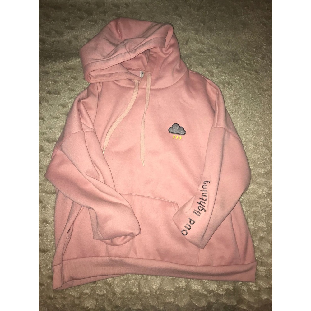 Hoodie Women's Pink Cloud graphic, embroidered text